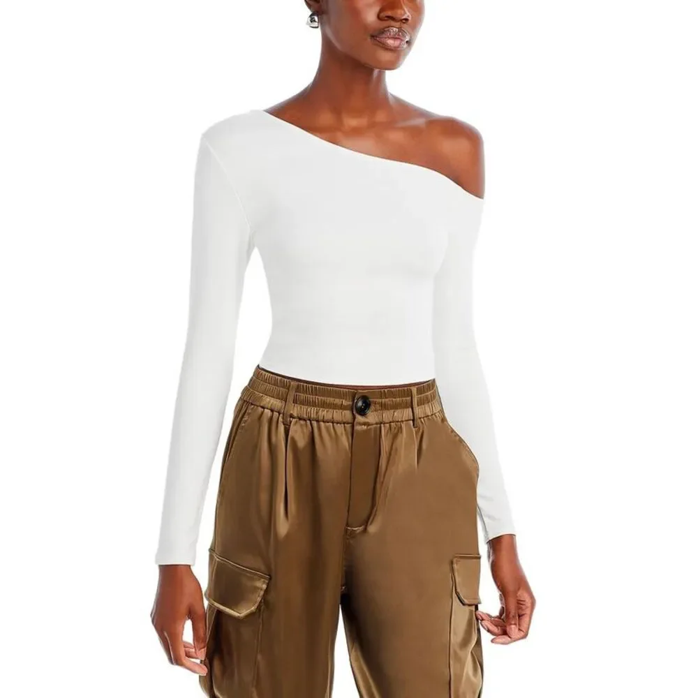 Fore Womens White Fitted Asymmetric Long Sleeve Pullover Top Shirt NWT